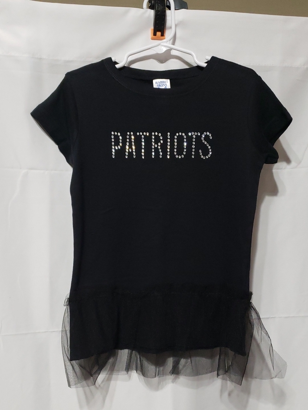Girls Black Custom Rhinestone "Patriots" Tutu Shirt/Dress